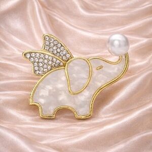 Ivory Pearl Winged Gold Elephant Brooch